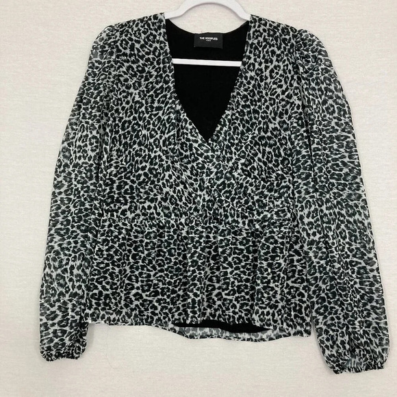 The Kooples Black Gray Leopard Print Wrap Long Sleeve Top Small - Picture 1 of 10